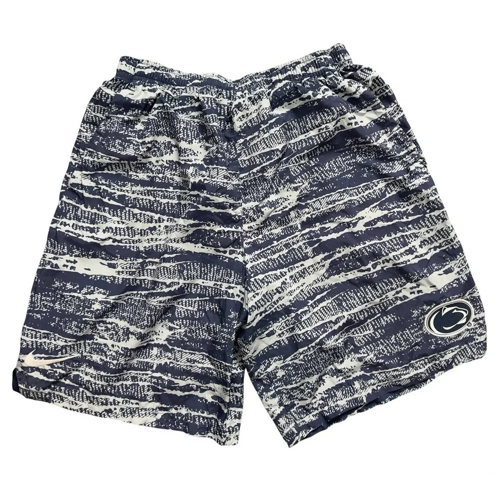 Nike Penn State Nittany Lions AOP Woven Shorts Men Navy White Swim Trunks Size L
